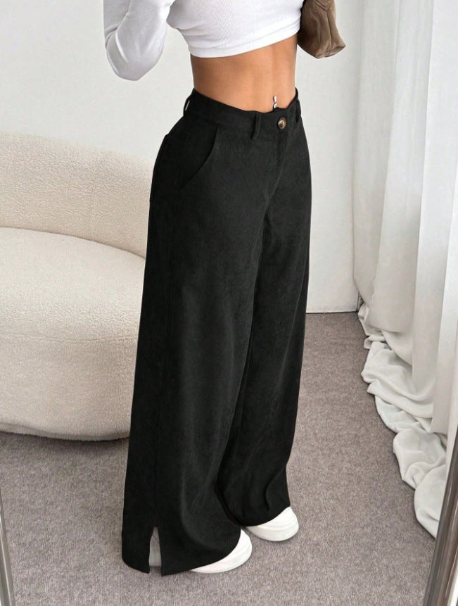 Women's High-Waist Wide Leg Trousers Slit Detail Relaxed Fit Casual Chic