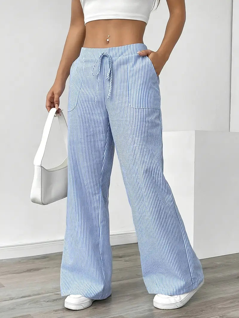 Women's Bohemian Flare Trousers High-Waisted Wide-Leg Casual Beachwear