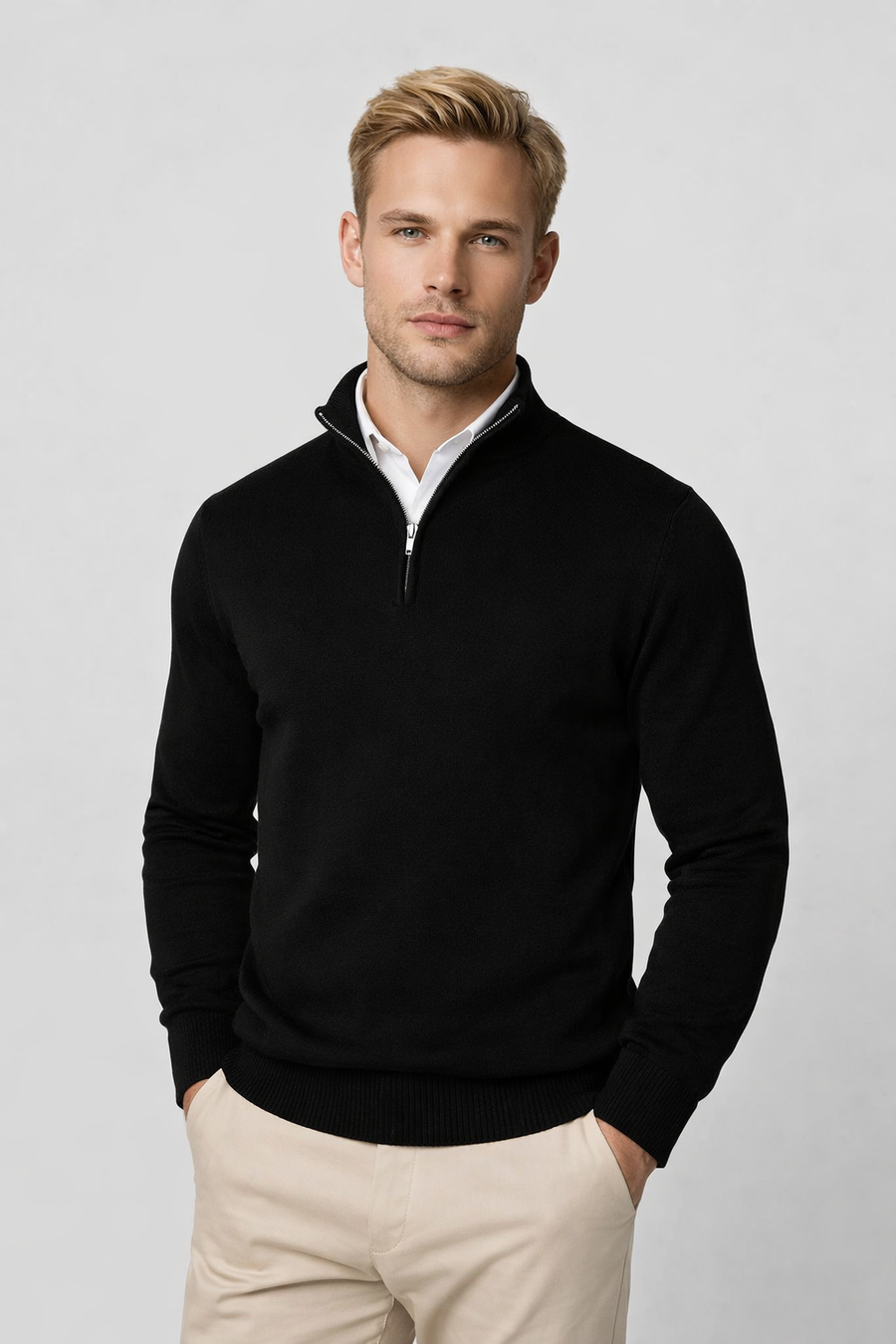 Men's Modern Half-Zip High Neck Sweater Relaxed Fit Long Sleeve Casual Everyday