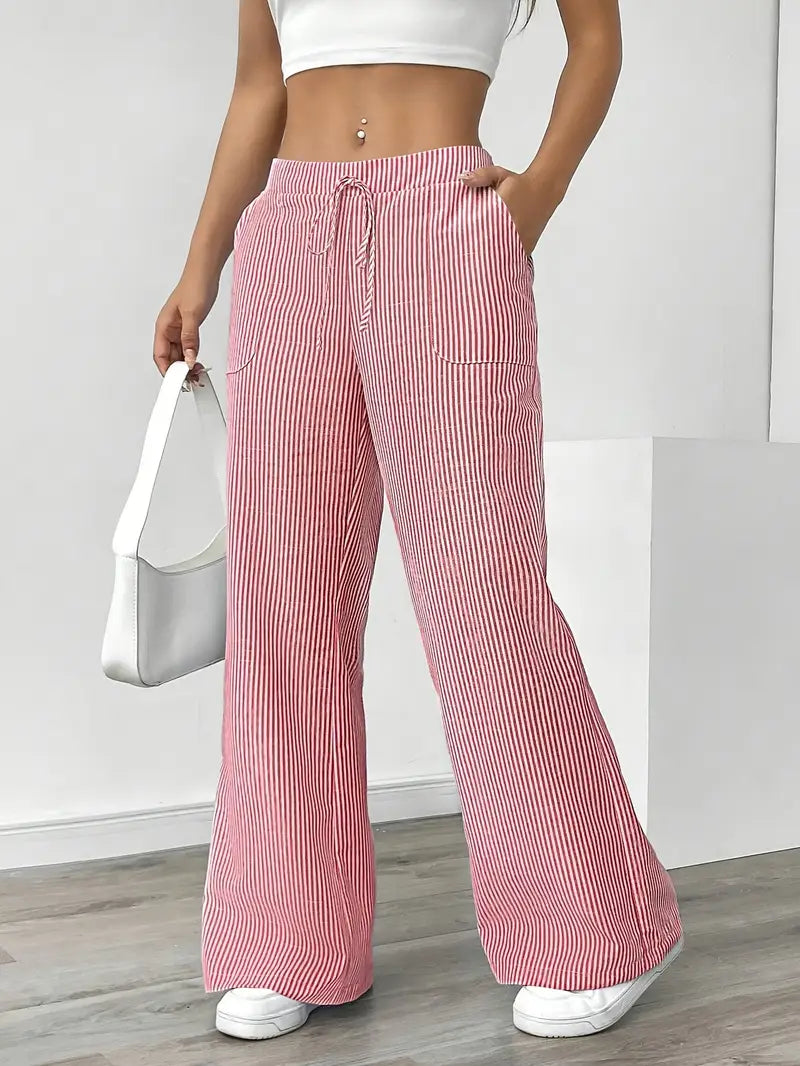 Women's Bohemian Flare Trousers High-Waisted Wide-Leg Casual Beachwear