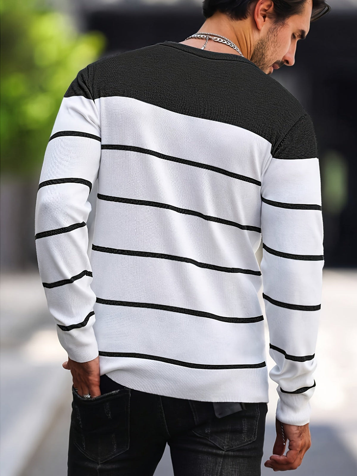 Men's Colour-Block Striped Pullover Sweater Long-Sleeve Casual Everyday