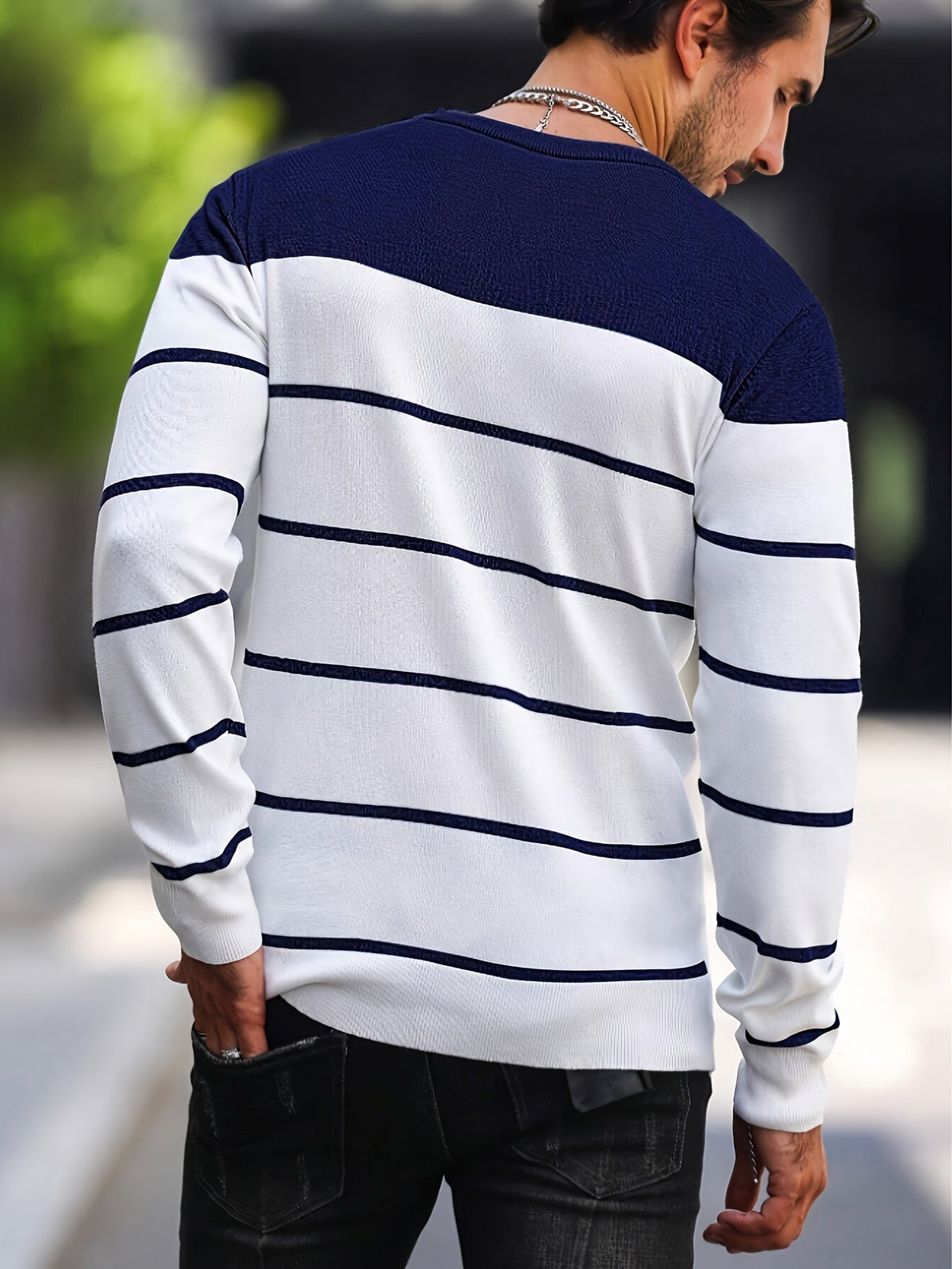 Men's Colour-Block Striped Pullover Sweater Long-Sleeve Casual Everyday