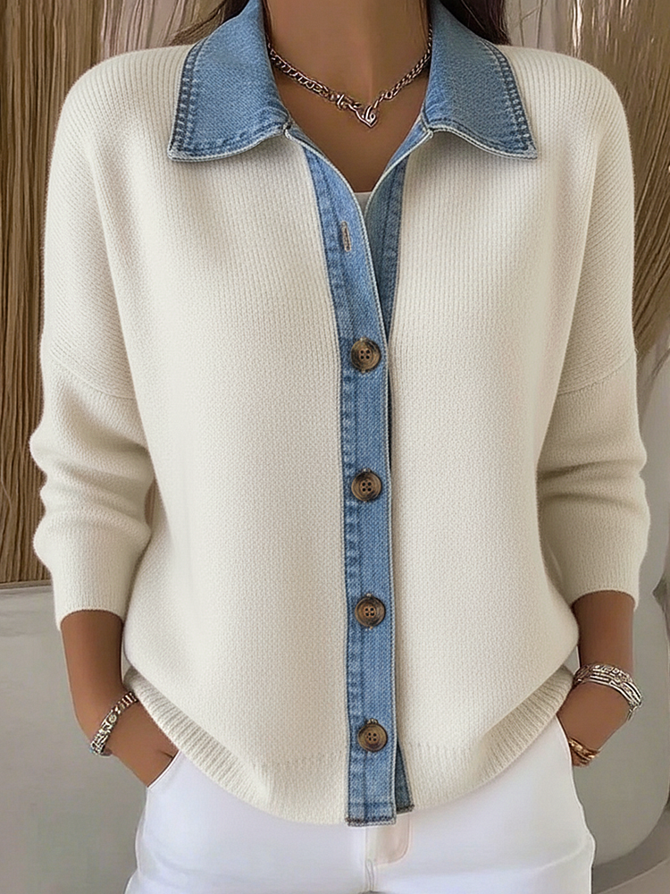 Women's Knit Cardigan Long Sleeve Polo Collar Button-Up Casual Everyday