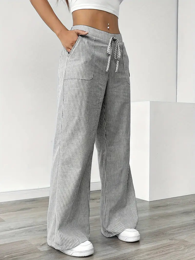 Women's Bohemian Flare Trousers High-Waisted Wide-Leg Casual Beachwear