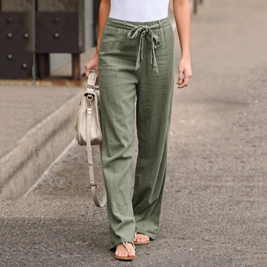 Women's Relaxed Wide Leg Trousers High-Waisted Drawstring Casual Everyday