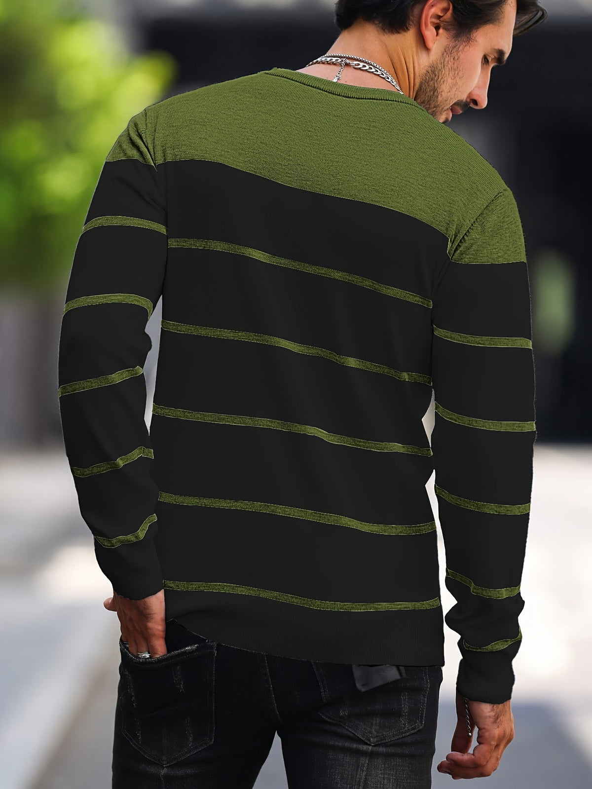 Men's Colour-Block Striped Pullover Sweater Long-Sleeve Casual Everyday