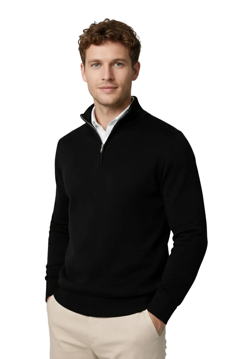 Men's Modern Half-Zip High Neck Sweater Relaxed Fit Long Sleeve Casual Everyday
