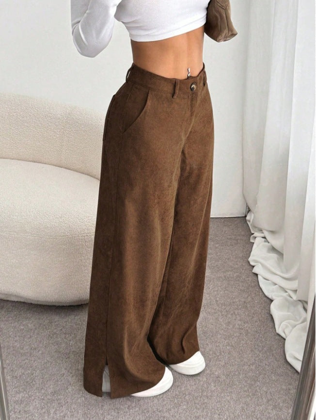 Women's High-Waist Wide Leg Trousers Slit Detail Relaxed Fit Casual Chic