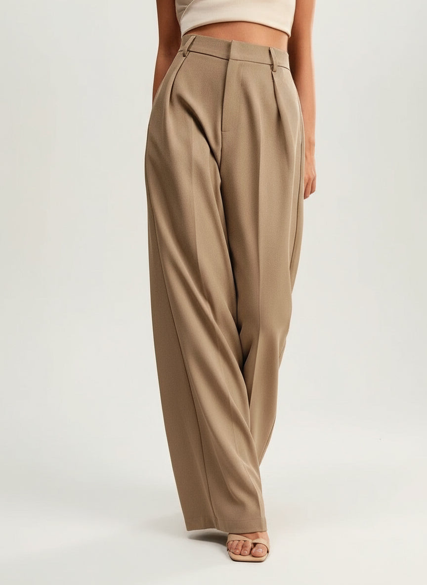 Women's Tailored High Waist Wide Leg Trousers Classic Fit Elegant Office Casual