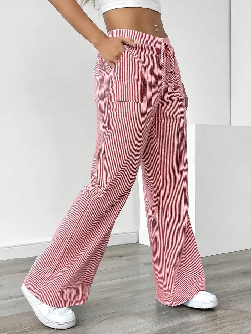 Women's Bohemian Flare Trousers High-Waisted Wide-Leg Casual Beachwear