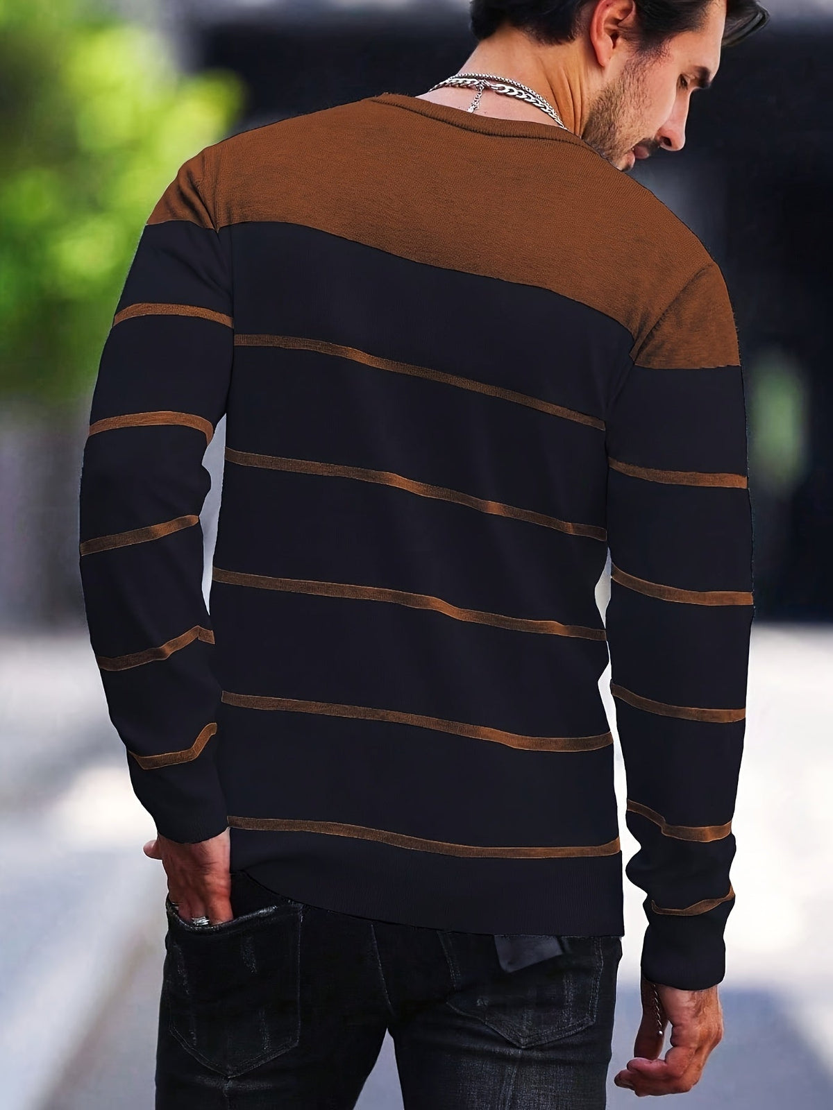 Men's Colour-Block Striped Pullover Sweater Long-Sleeve Casual Everyday