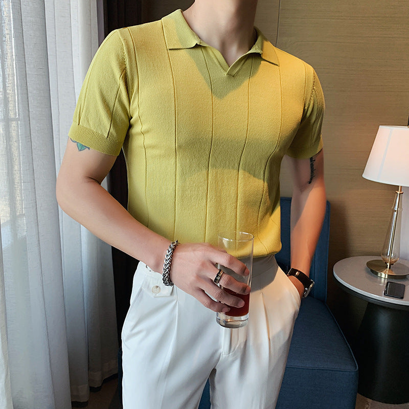 Men's Knit Polo Shirt V-Neck Short-Sleeve Casual Everyday Stylish