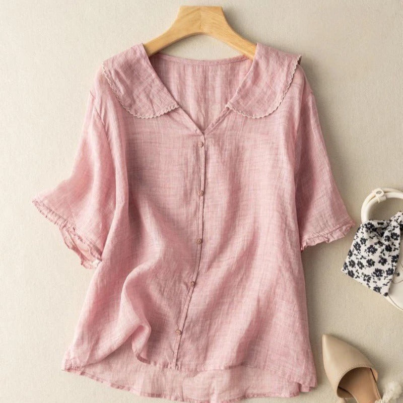 Women's Vintage Blouse Button Detail Relaxed Fit Long Sleeve Casual Everyday
