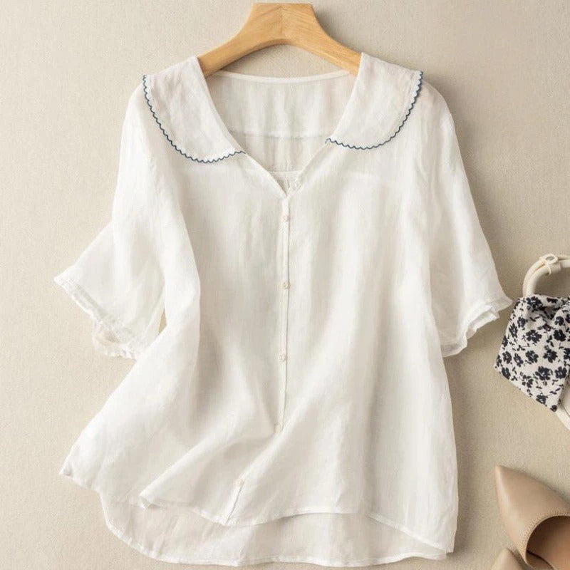 Women's Vintage Blouse Button Detail Relaxed Fit Long Sleeve Casual Everyday