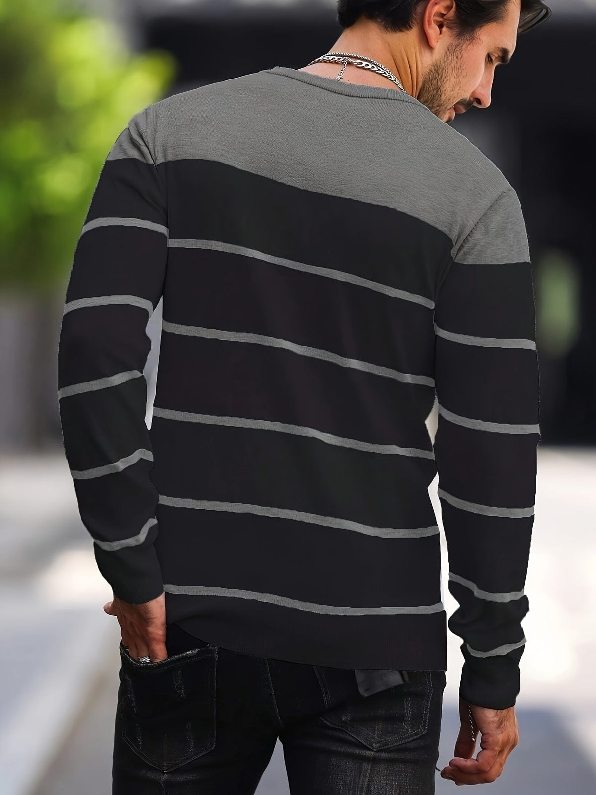 Men's Colour-Block Striped Pullover Sweater Long-Sleeve Casual Everyday
