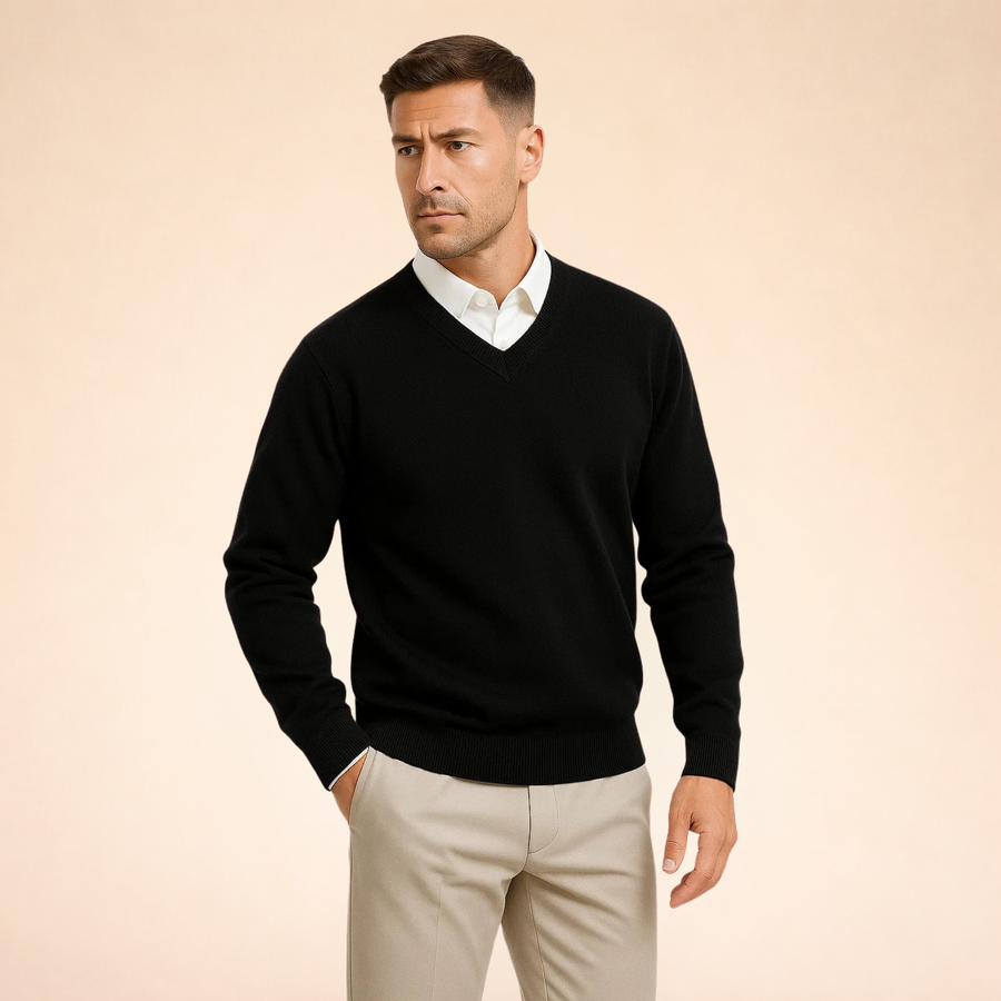 Men's V-Neck Sweater Relaxed Fit Long Sleeve Casual Layering Everyday