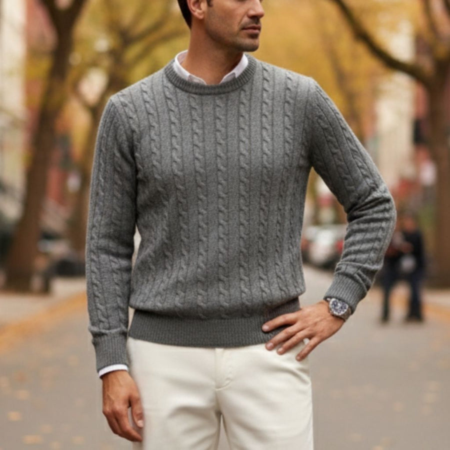 Men's Cable-Knit Jumper Regular Fit Long Sleeve Crew Neck Casual Everyday