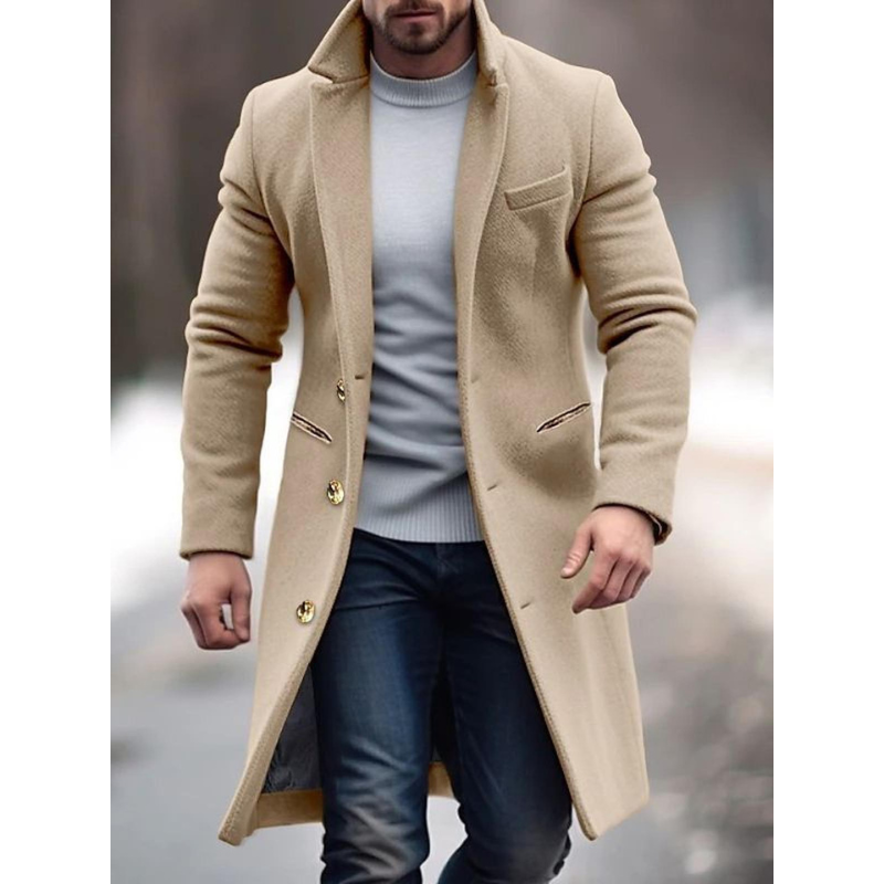 Men's Elegant Mixed Wool Coat Classic Collar Stylish Pockets Versatile Jacket
