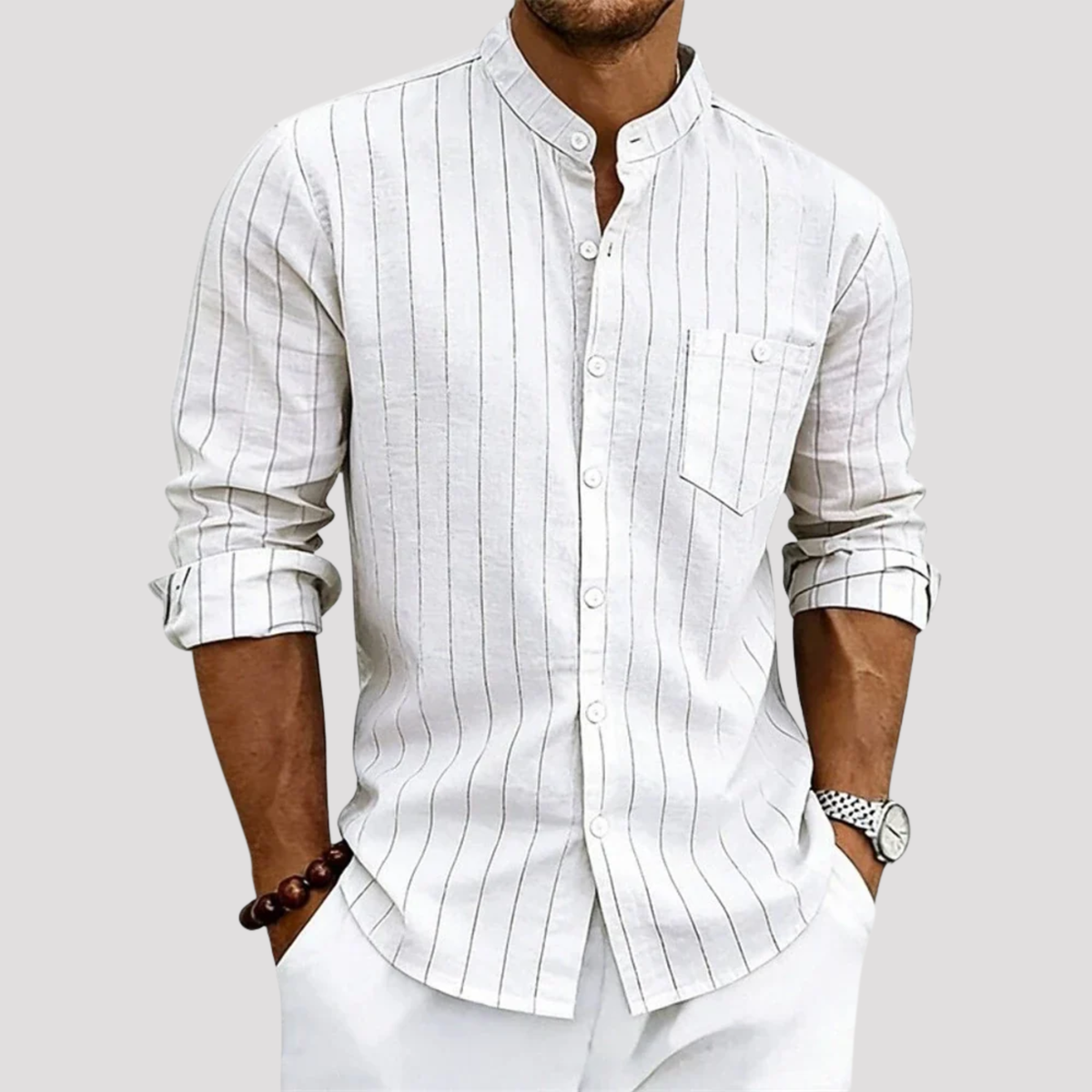 Men's Casual Striped Long Sleeve Shirt Relaxed Fit Collared Everyday Wear