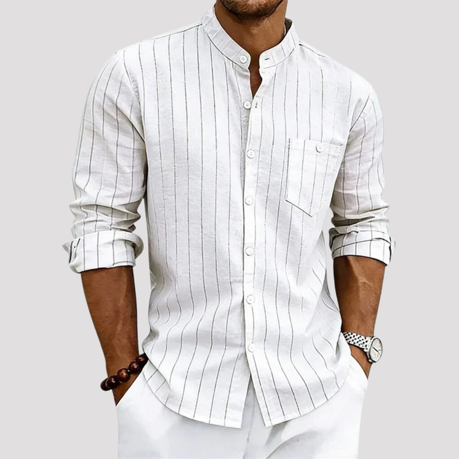 Men's Casual Striped Long Sleeve Shirt Relaxed Fit Collared Everyday Wear