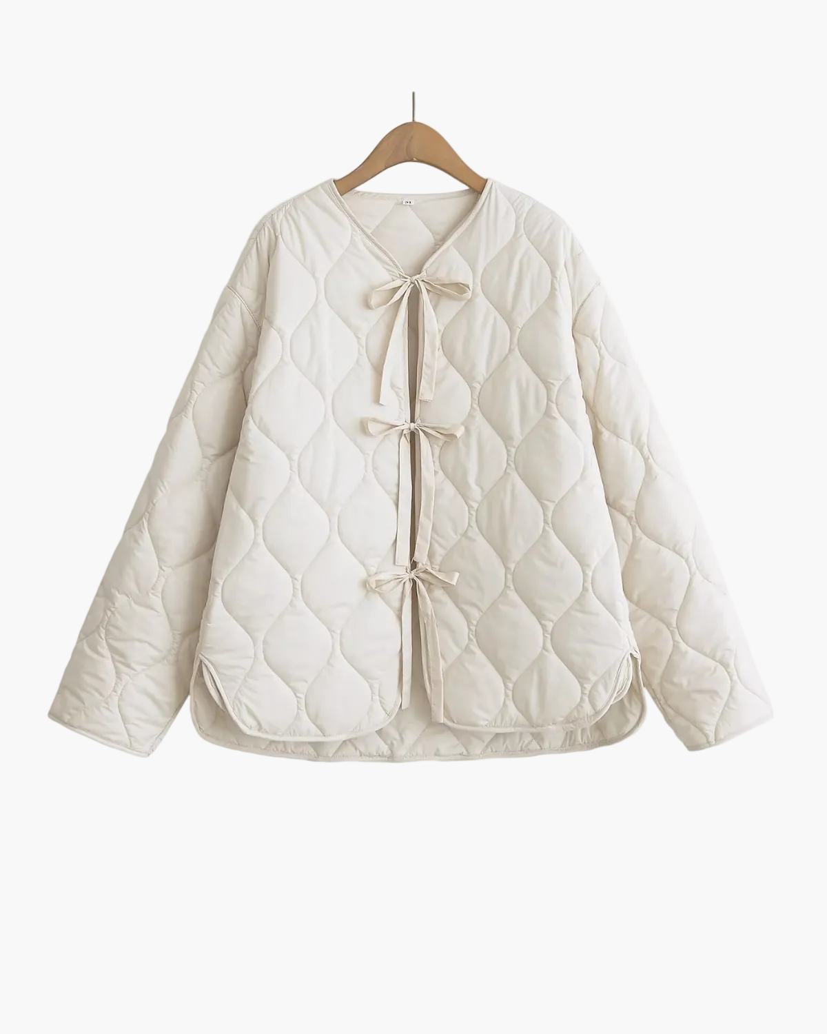 Women's Quilted Jacket Front Bow Ties Stylish Layered Look Casual Everyday