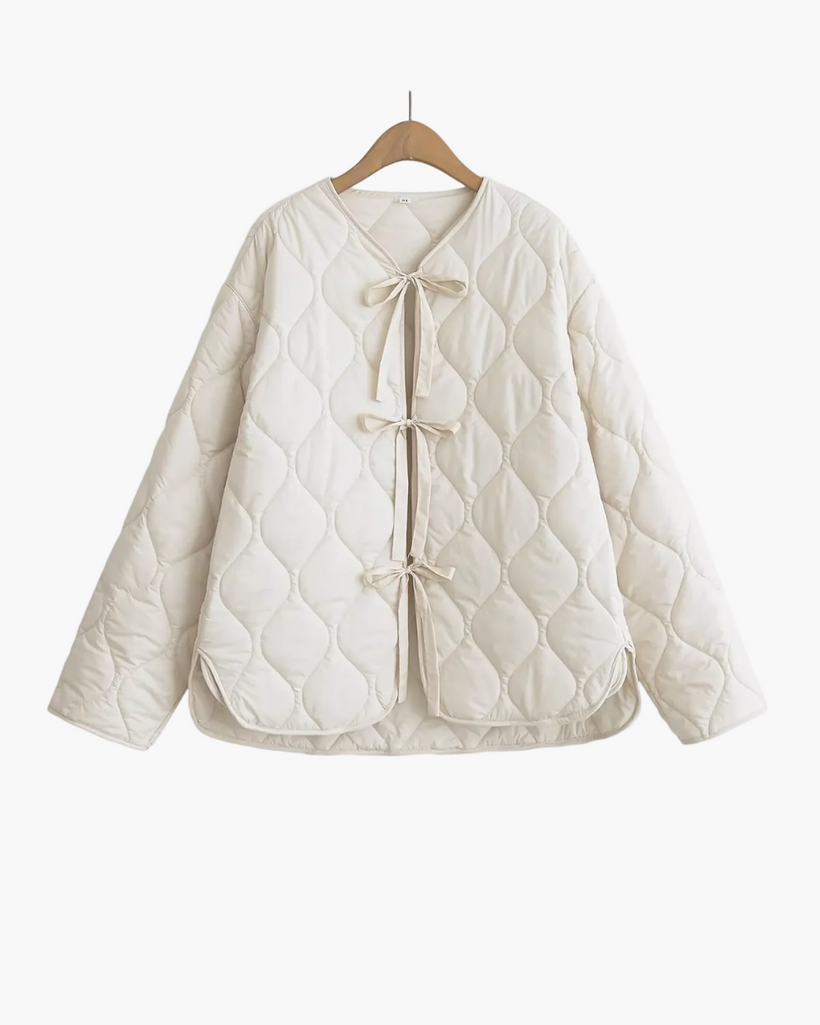 Women's Quilted Jacket Front Bow Ties Stylish Layered Look Casual Everyday