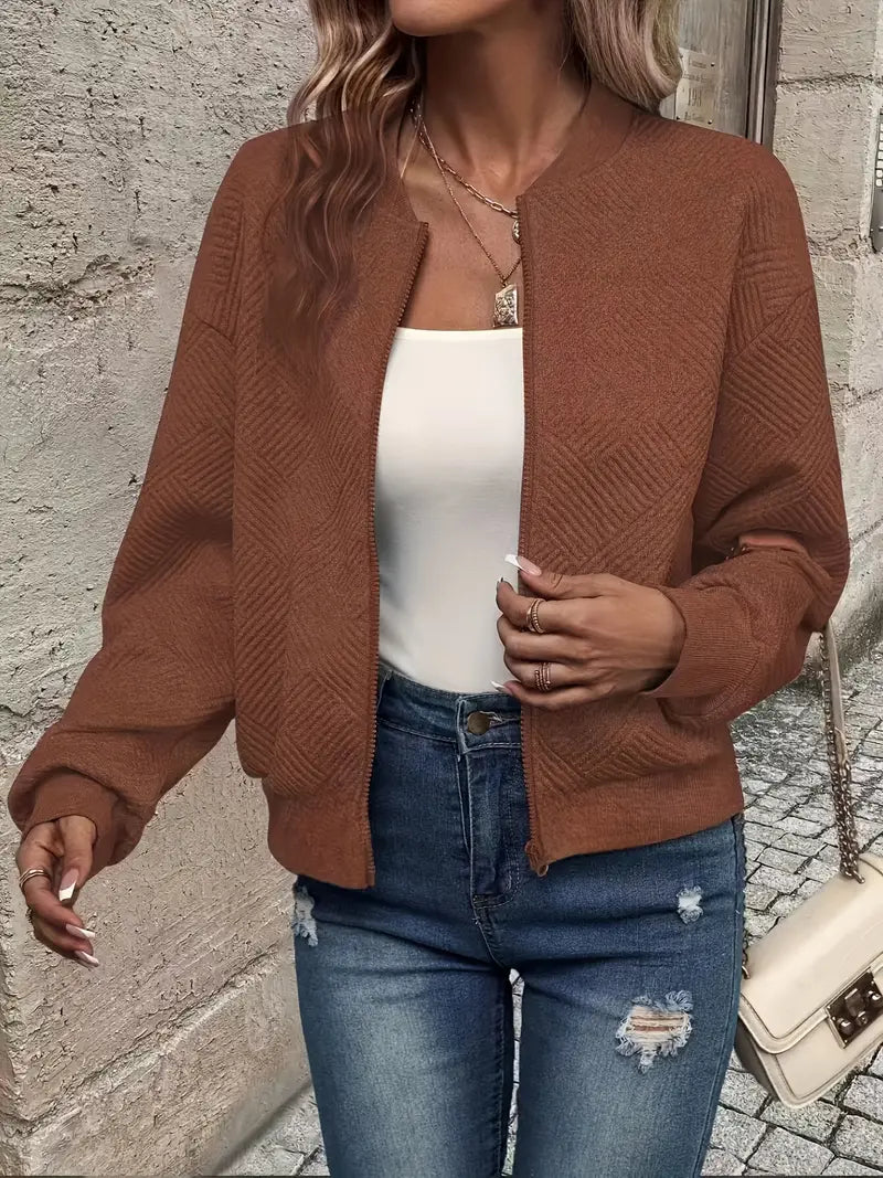 Women's Casual Zip-Up Cardigan Patterned Front Relaxed Fit Everyday Wear