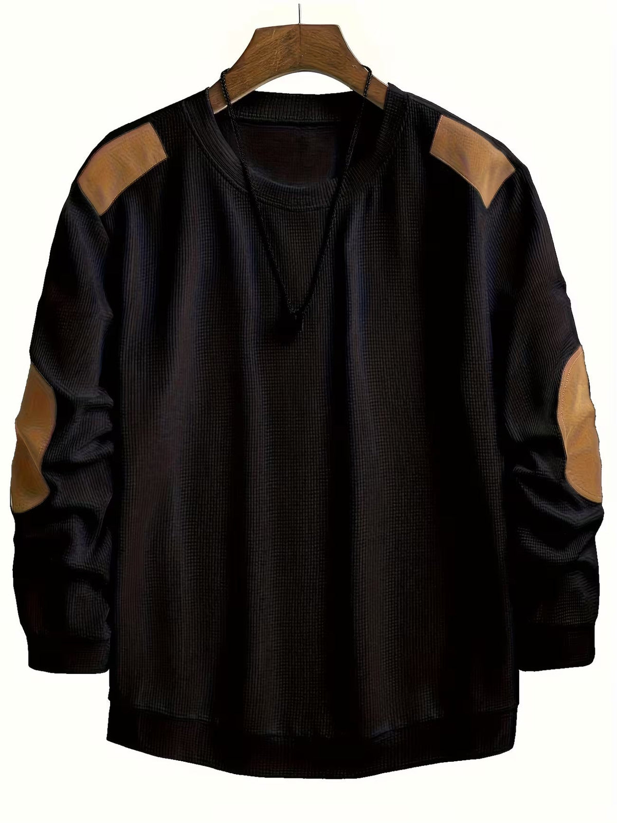 Men's Casual Waffle Knit Crewneck Sweatshirt Colour Block Relaxed Fit Everyday Wear