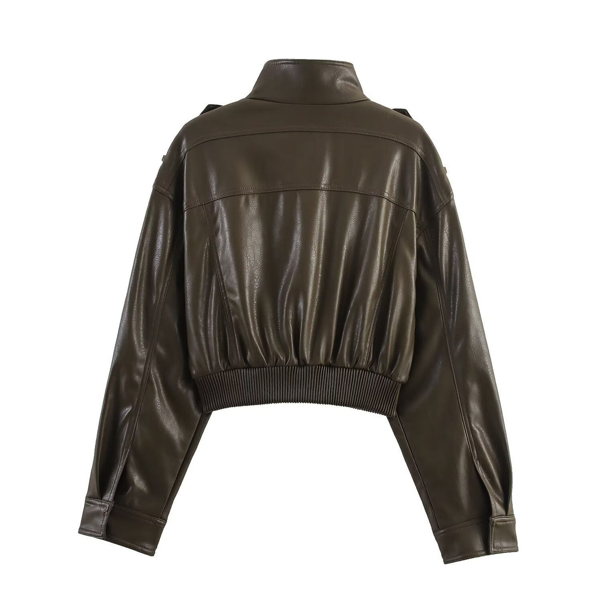 Women's Cropped Bomber Jacket Zip Closure Stand Collar Casual Everyday