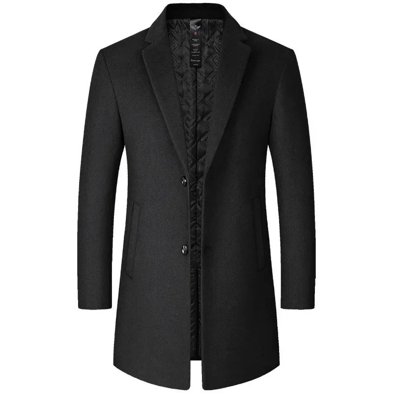 Men's Classic Wool Coat Quilted Lining Stylish Warm Layering Outerwear