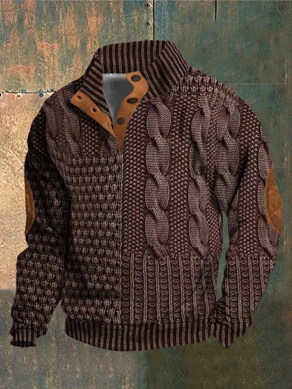 Men's Patchwork Knit Jumper Crew Neck Long Sleeve Casual Everyday Wear