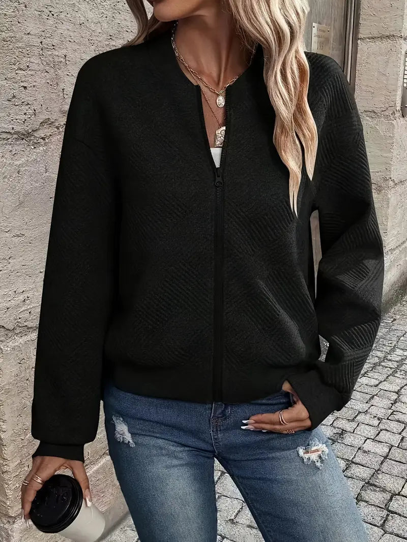 Women's Casual Zip-Up Cardigan Patterned Front Relaxed Fit Everyday Wear