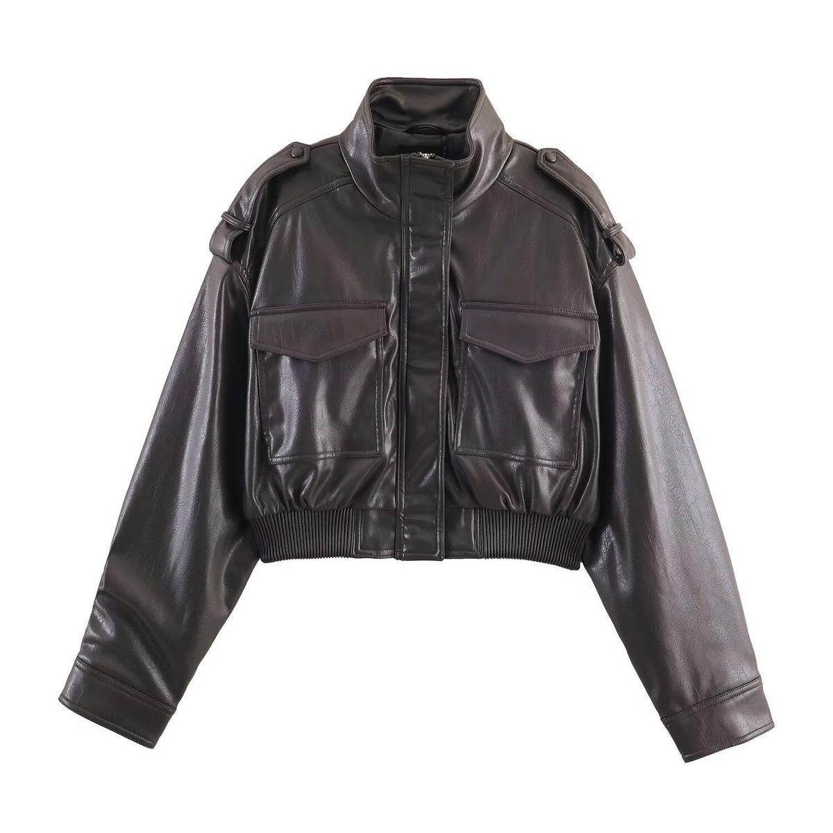 Women's Cropped Bomber Jacket Zip Closure Stand Collar Casual Everyday