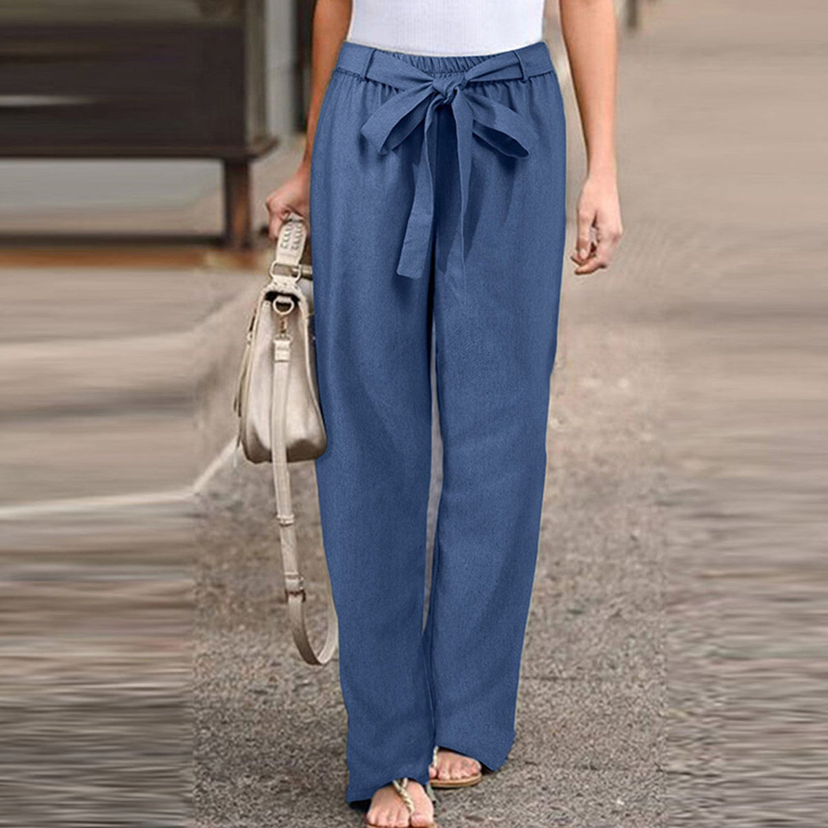 Women's Relaxed Wide Leg Trousers High-Waisted Drawstring Casual Everyday