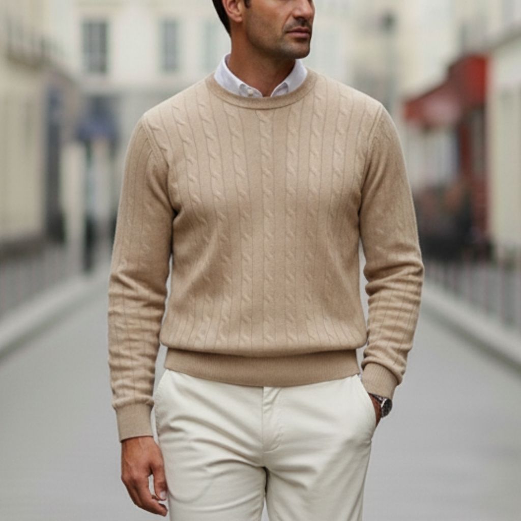 Men's Cable-Knit Jumper Regular Fit Long Sleeve Crew Neck Casual Everyday