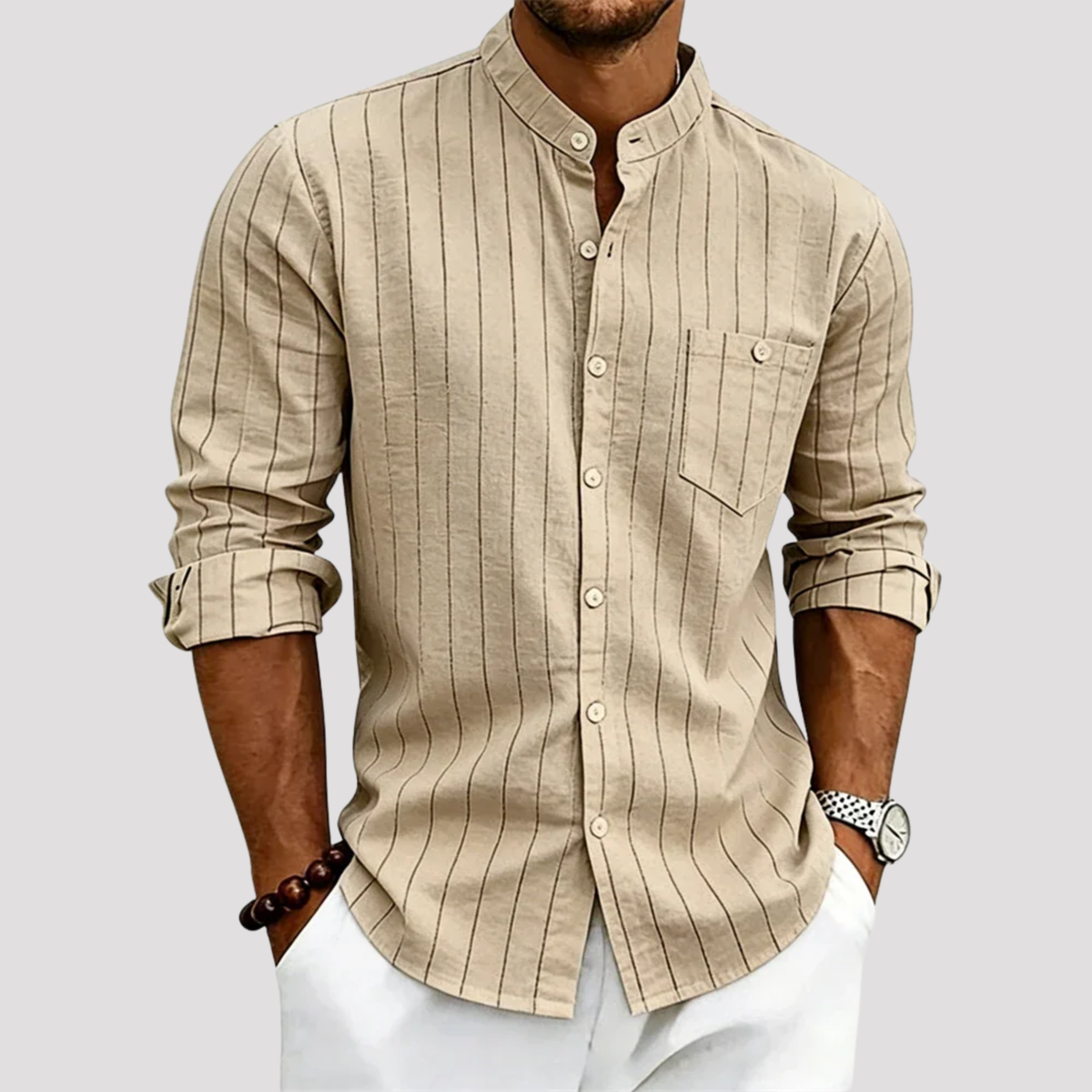 Men's Casual Striped Long Sleeve Shirt Relaxed Fit Collared Everyday Wear