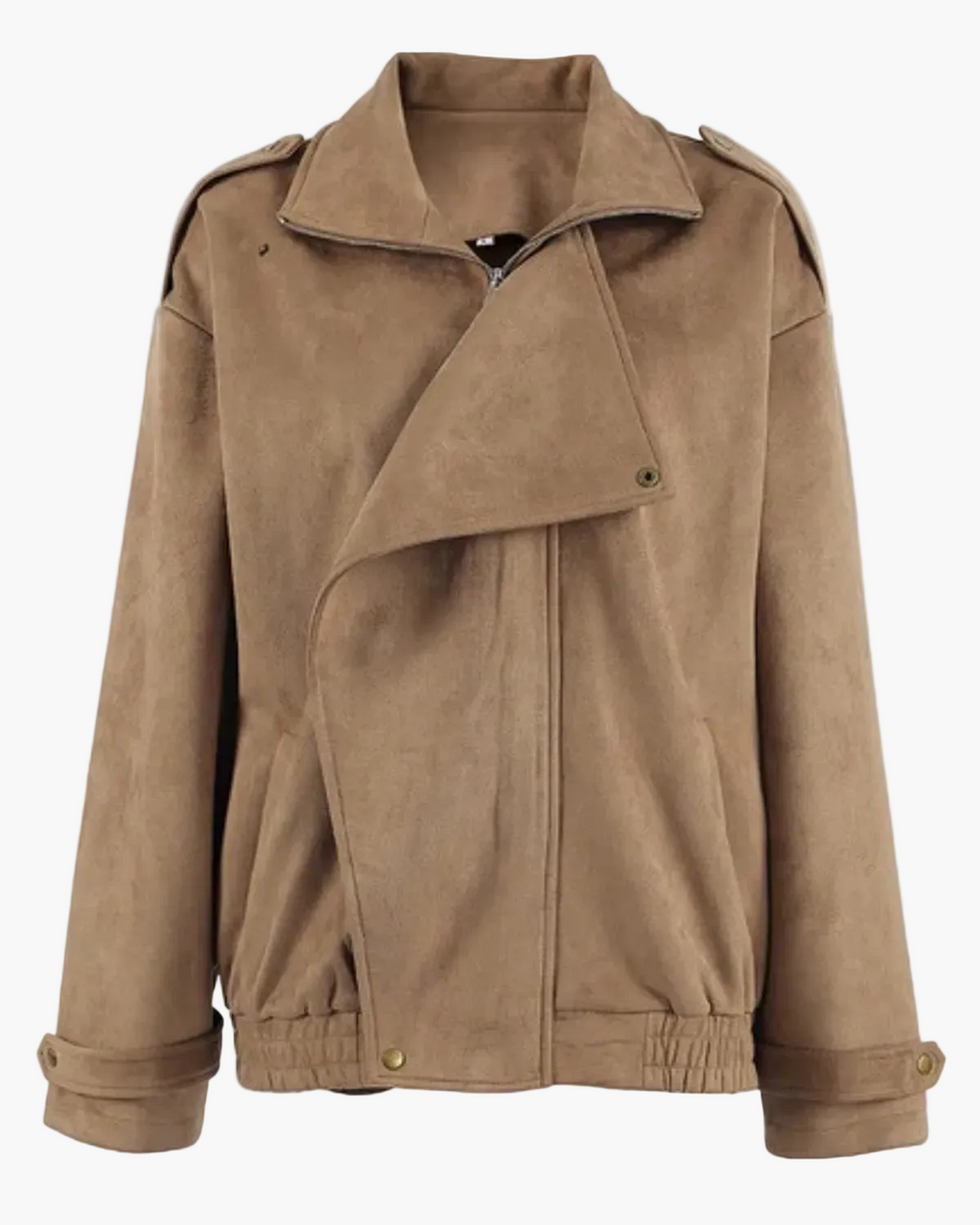 Women's Suede Bomber Jacket Zipper Closure Elasticated Hem Casual Everyday