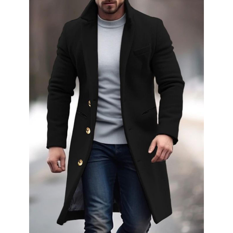 Men's Elegant Mixed Wool Coat Classic Collar Stylish Pockets Versatile Jacket