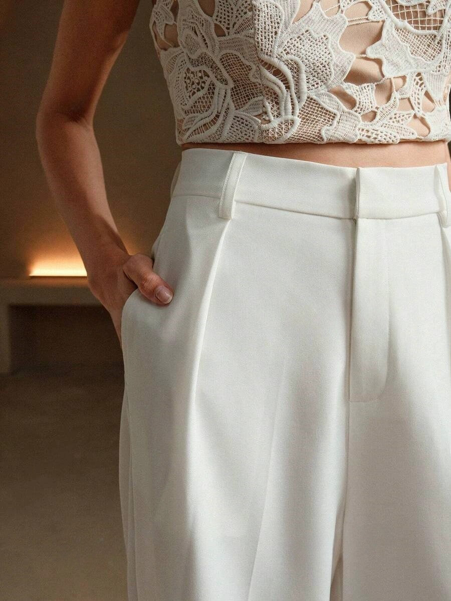 Women's Tailored High Waist Wide Leg Trousers Classic Fit Elegant Office Casual