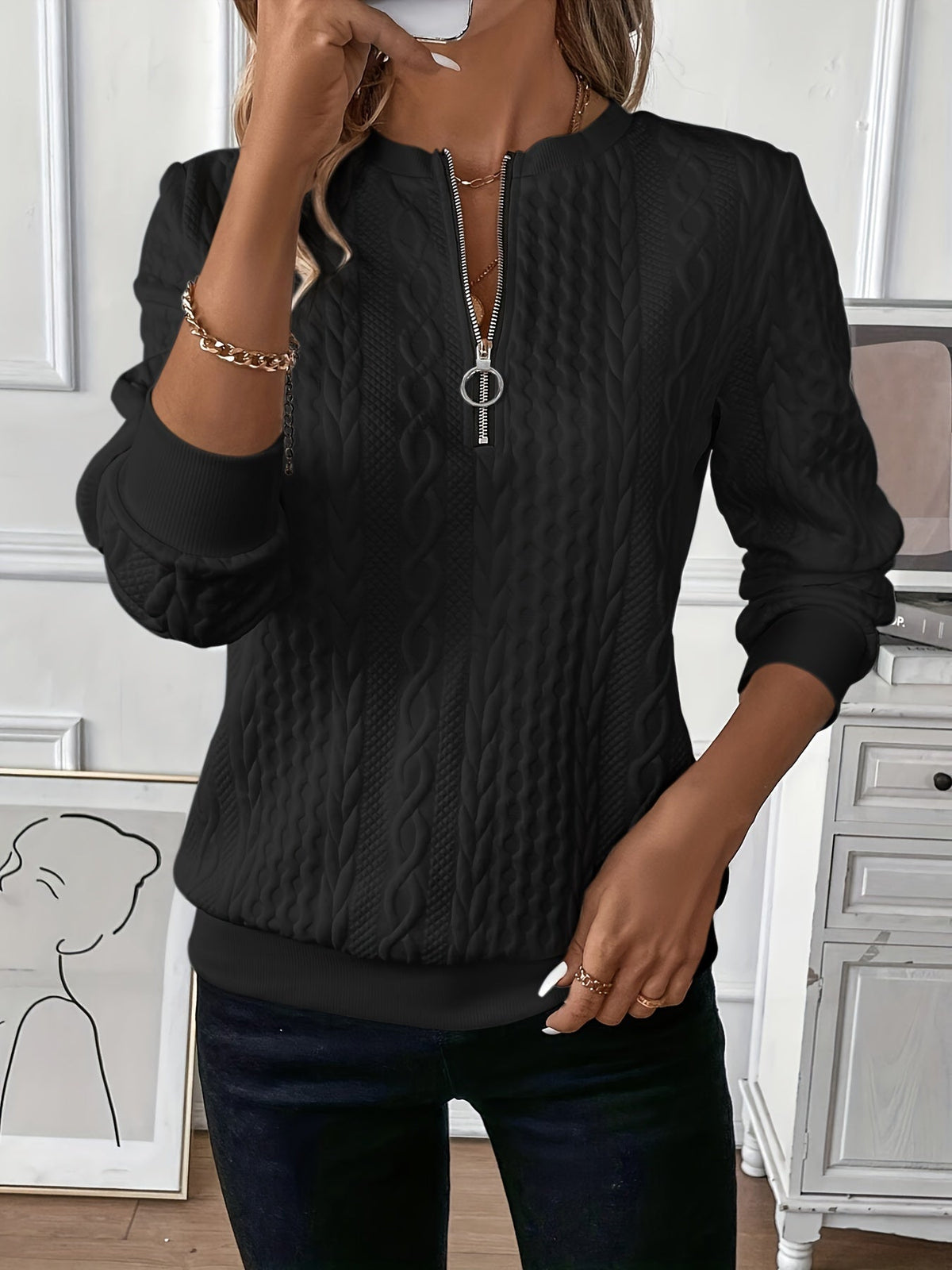 Women's Modern Zip-Up Sweater Relaxed Fit Long Sleeve Casual Layering