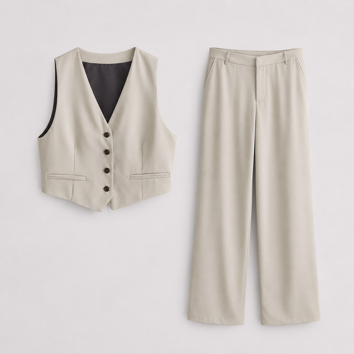 Women's Tailored Jumpsuit Set Fitted Two-Piece Style Sleeveless Chic Casual