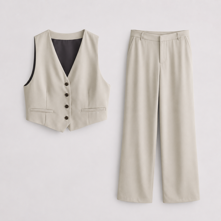 Women's Tailored Jumpsuit Set Fitted Two-Piece Style Sleeveless Chic Casual