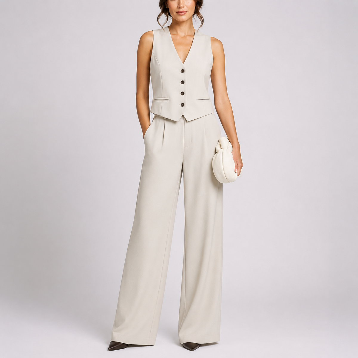 Women's Tailored Jumpsuit Set Fitted Two-Piece Style Sleeveless Chic Casual