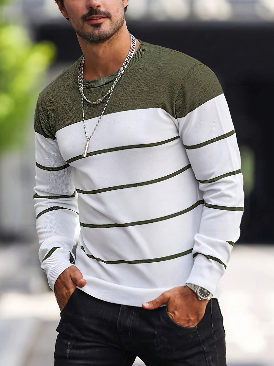 Men's Colour-Block Striped Pullover Sweater Long-Sleeve Casual Everyday