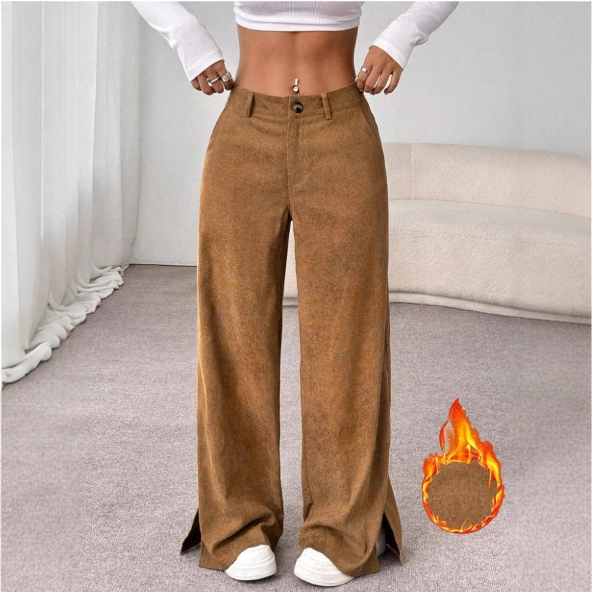 Women's High-Waist Wide Leg Trousers Slit Detail Relaxed Fit Casual Chic