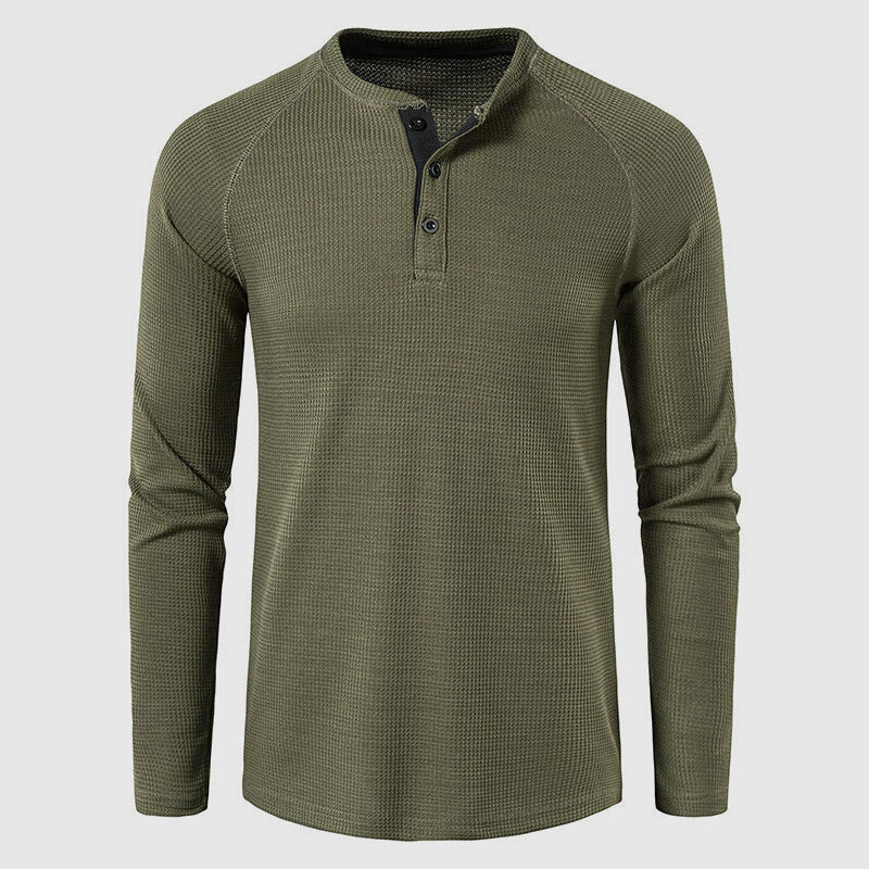 Men's Knit Long Sleeve Henley Shirt Relaxed Fit Button-Down Casual Everyday