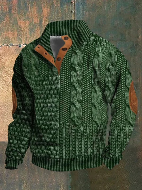 Men's Patchwork Knit Jumper Crew Neck Long Sleeve Casual Everyday Wear
