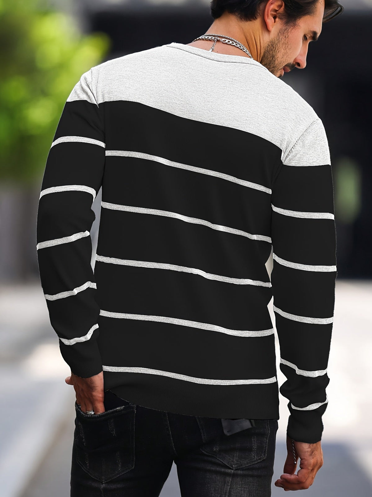 Men's Colour-Block Striped Pullover Sweater Long-Sleeve Casual Everyday