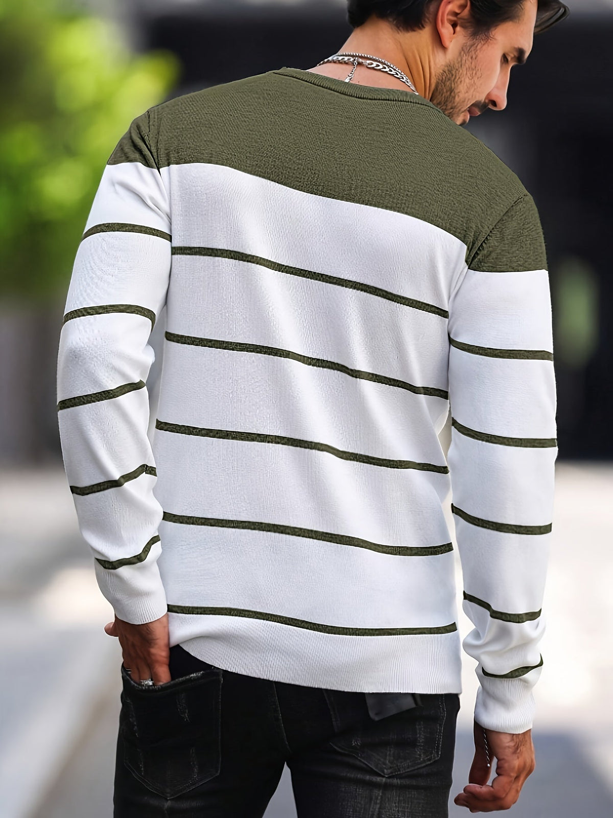 Men's Colour-Block Striped Pullover Sweater Long-Sleeve Casual Everyday