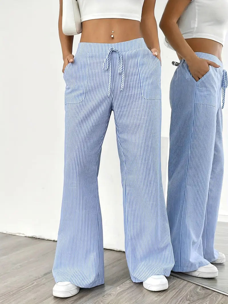 Women's Bohemian Flare Trousers High-Waisted Wide-Leg Casual Beachwear